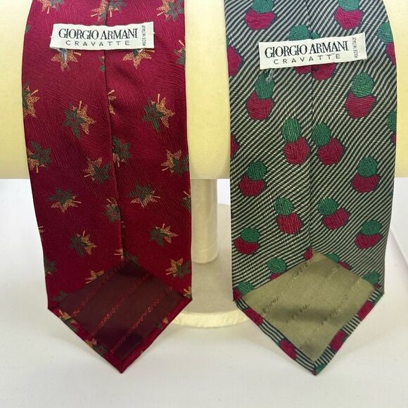 Giorgio Armani  Red and Gray Striped Patterned Silk Tie Bundle - Picture 2 of 6